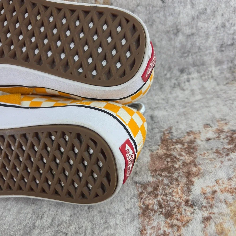 Vans ComfyCush Sneakers 7.5 Orange Yellow Checkerboard Zinnia Suede Skate Shoes